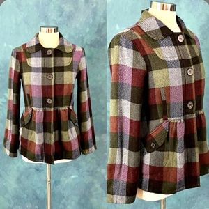 Volcom plaid peacoat..womens size small..button down and zipper..long sleeved..